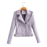 Hot Pink Motorcycle Jacket Fall Women's Leather Top Lapel Zipper Long-Sleeved, Slim-Fit, Short PU Leather Jacket