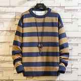 Winter Men's round Neck Striped Pullover Sweater Youth Fashion Trends Casual Bottoming Shirt Men Pullover Sweaters