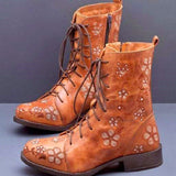 Coachella Ankle Boots Autumn and Winter Vintage Boots Chunky Heel Embroidery Large Size Boots