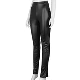 Leather Leggings Fall Slim Fit Hip Lifting Foot Circumference Split High Waist Tight Casual PU Leather Trousers