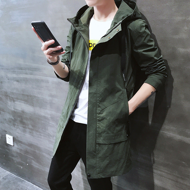 Men's Trench Coat Casual Mid-Length plus Size Trench Coat Men's Hooded Fashion Jacket Coat Men Spring Trench Coat
