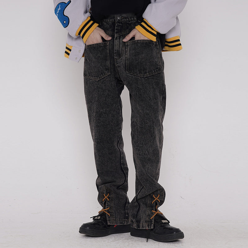 Letter Printed Jeans Men's plus Size Retro Sports Trousers Straight Pants Men's Men Denim Pants