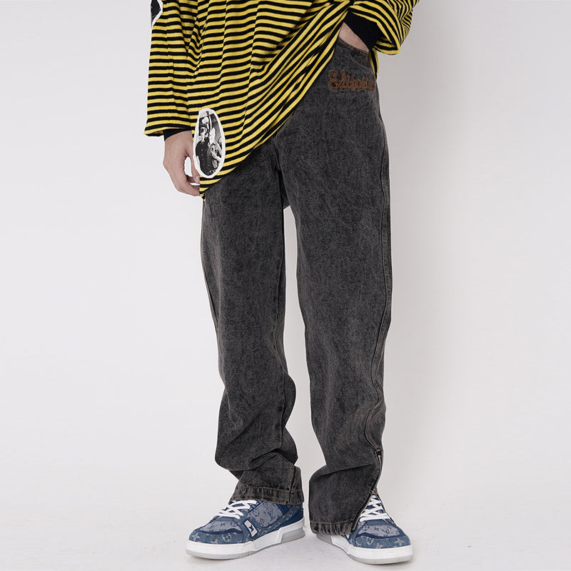 Musical Note Printed Jeans Men's plus Size Retro Sports Trousers Straight Pants Men's Men Denim Pants