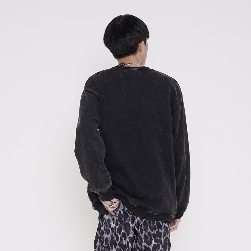 Character Printed Sweater Men's Large Size Retro Sports Casual Jacket Loose Crew Neck Top Fleece Lined Sweatshirt Men Thermal Hoodie