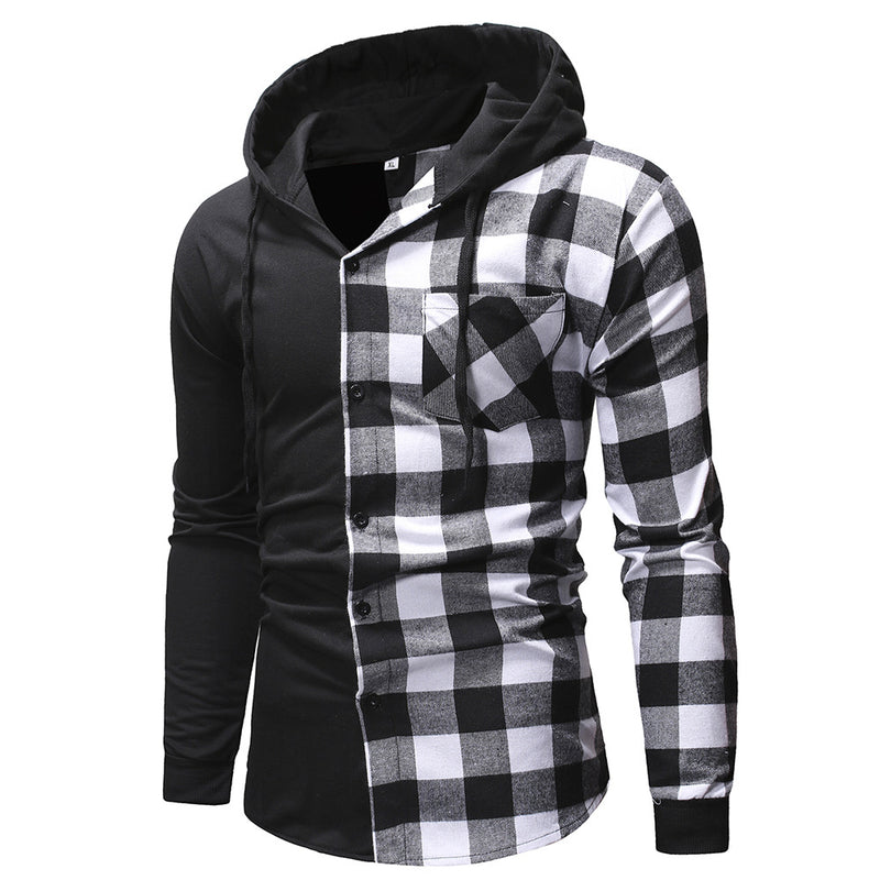 Men's Slim Fit Plaid Hooded Long Sleeve plus Size Fashion Casual Exercise Vintage Men Shirt