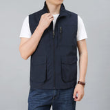 Men Utility Vest Work Zipper Tactical Work Vest Slim Pocket Jacket Men's Vest Spring and Autumn Vest Multi-Pocket Trendy Vest