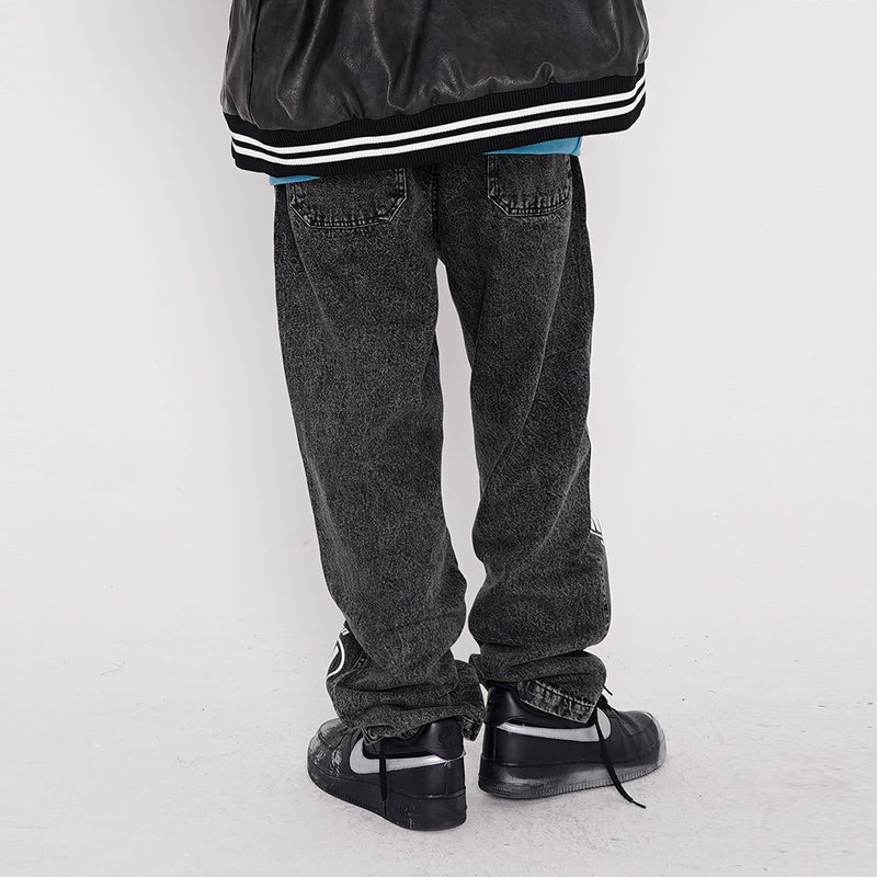 Letter Printed Jeans Men plus Size Retro Sports Trousers Straight Pants Men's Clothing Straight Men Denim Pants