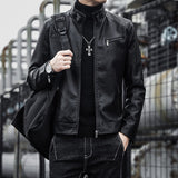 Hand Painted Leather Jackets Spring and Autumn Men's PU Leather Coat Men's Stand-up Collar Slim Fit Motorcycle Clothing