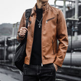 Hand Painted Leather Jackets Spring and Autumn Men's PU Leather Coat Men's Stand-up Collar Slim Fit Motorcycle Clothing