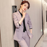 Women Pants Suit Uniform Designs Formal Style Office Lady Bussiness Attire Pink Fall Winter Fashion Business Wear