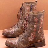 Coachella Ankle Boots Autumn and Winter Vintage Boots Chunky Heel Embroidery Large Size Boots