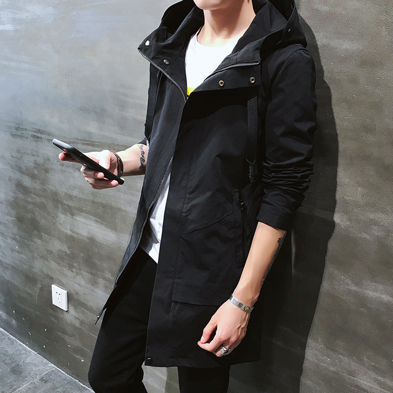 Men's Trench Coat Casual Mid-Length plus Size Trench Coat Men's Hooded Fashion Jacket Coat Men Spring Trench Coat