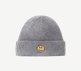 Mens Beanies Hat Female Autumn and Winter Outdoor Keep Warm Woolen Cap Cute Smiling Face Embroidery Knitted Hat