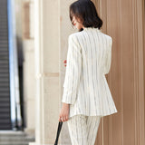 Women Pants Suit Uniform Designs Formal Style Office Lady Bussiness Attire Spring And Autumn Black And White Striped Suit