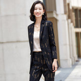 Women Pants Suit Uniform Designs Formal Style Office Lady Bussiness Attire Spring And Autumn Black And White Striped Suit