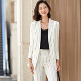 Women Pants Suit Uniform Designs Formal Style Office Lady Bussiness Attire Spring And Autumn Black And White Striped Suit
