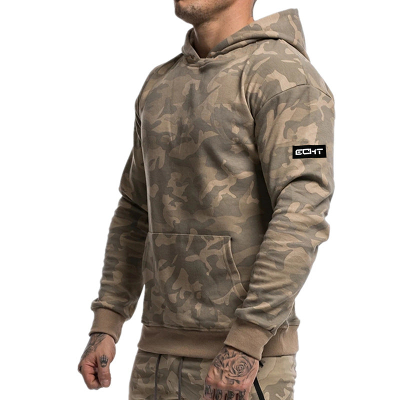 Gyms Fitness Men Sports Hoodie Bodybuilding Workout Jogging Men's Athletic Sweatshirts Camouflage Sports Sweater Men Autumn Leisure Running Training Loose Hooded Coat