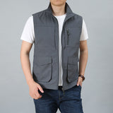 Men Utility Vest Work Zipper Tactical Work Vest Slim Pocket Jacket Men's Vest Spring and Autumn Vest Multi-Pocket Trendy Vest