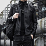 Urban Leather Jacket Spring and Autumn Men's PU Leather Coat Men's Stand-up Collar Slim Fit Biker's Leather Jacket Pu Coat Men's Youth