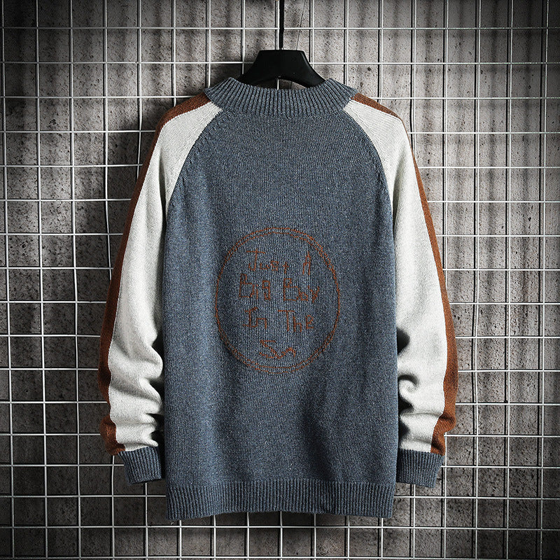 Winter Men's Stand Collar Contrast Color Sweater Knitwear Korean Style Youth Fashion Trends Casual Cardigan Coat Trendy Men Cardigan Sweater