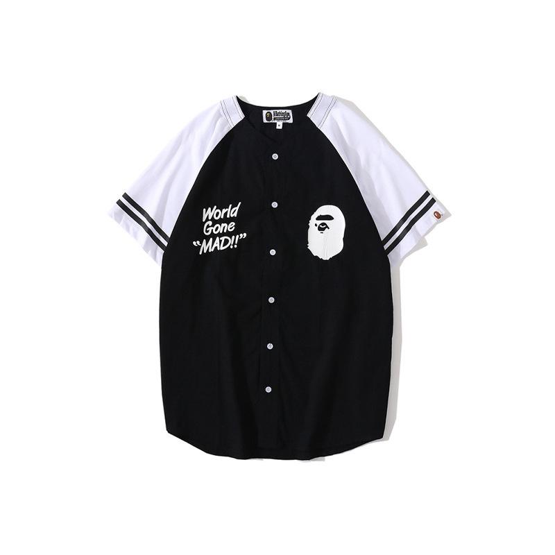 A Ape Print T Shirt Baseball Uniform Shirt/T-shirt Cardigan Short Sleeve