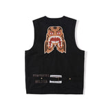 A Ape Print T Shirt Embroidered Tiger Head Golden Vest