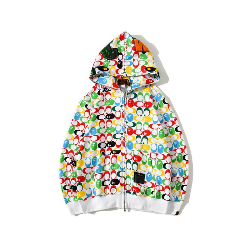 A Ape Print Hoodie Shark Head Little Dinosaur Hoodie Men and Women Cardigan Coat Outerwear