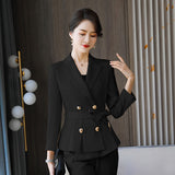 Women Pants Suit Uniform Designs Formal Style Office Lady Bussiness Attire Fashion  Double Breasted Lace Up Two-Piece Suit