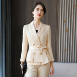 Women Pants Suit Uniform Designs Formal Style Office Lady Bussiness Attire Fashion  Double Breasted Lace Up Two-Piece Suit