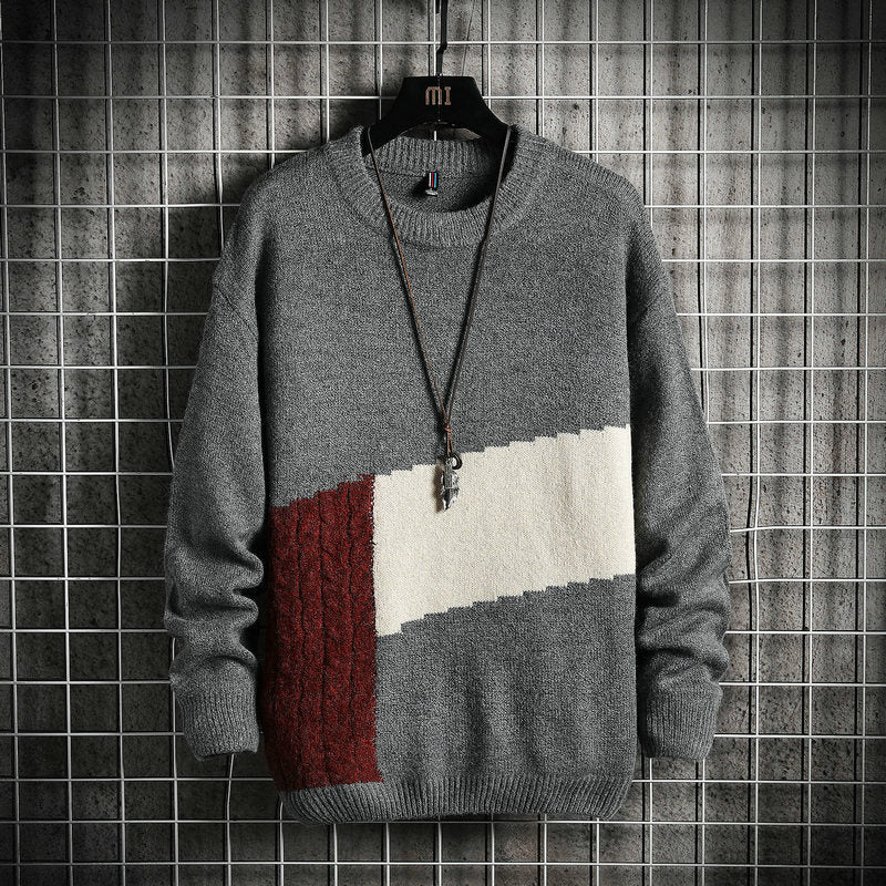 Winter Men's round Neck Loose Color Matching Pullover Sweater Large Size Fashion Casual Bottoming Shirt Men Pullover Sweaters
