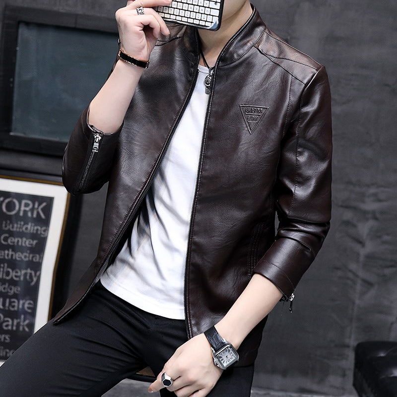 Spring and Autumn Men's Stand Collar PU Leather Coat Men's Leather Men's Youth Casual Jacket Men's Men's Pu Jacket