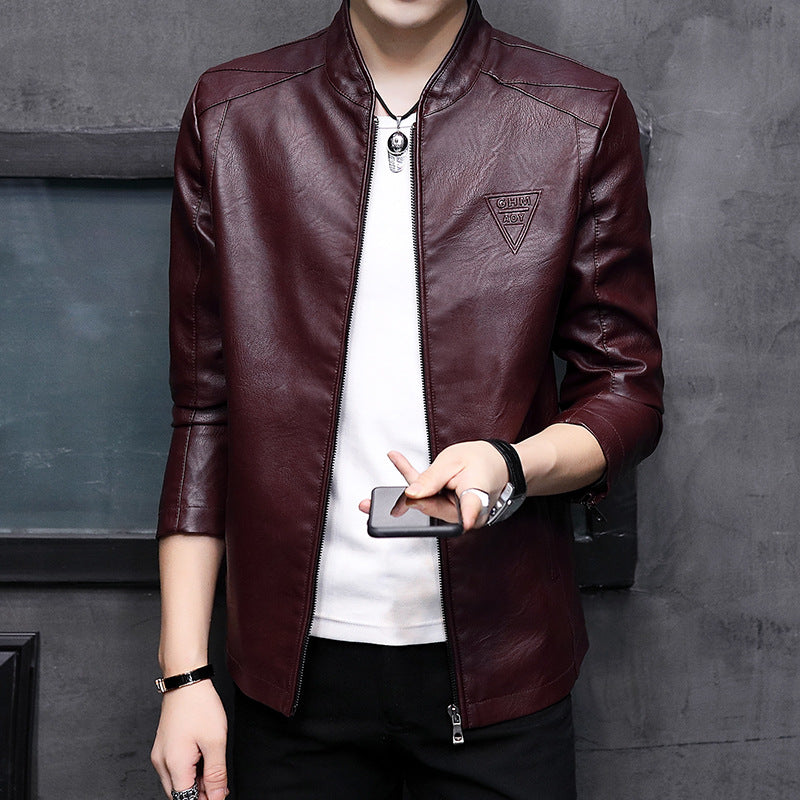 Spring and Autumn Men's Stand Collar PU Leather Coat Men's Leather Men's Youth Casual Jacket Men's Men's Pu Jacket