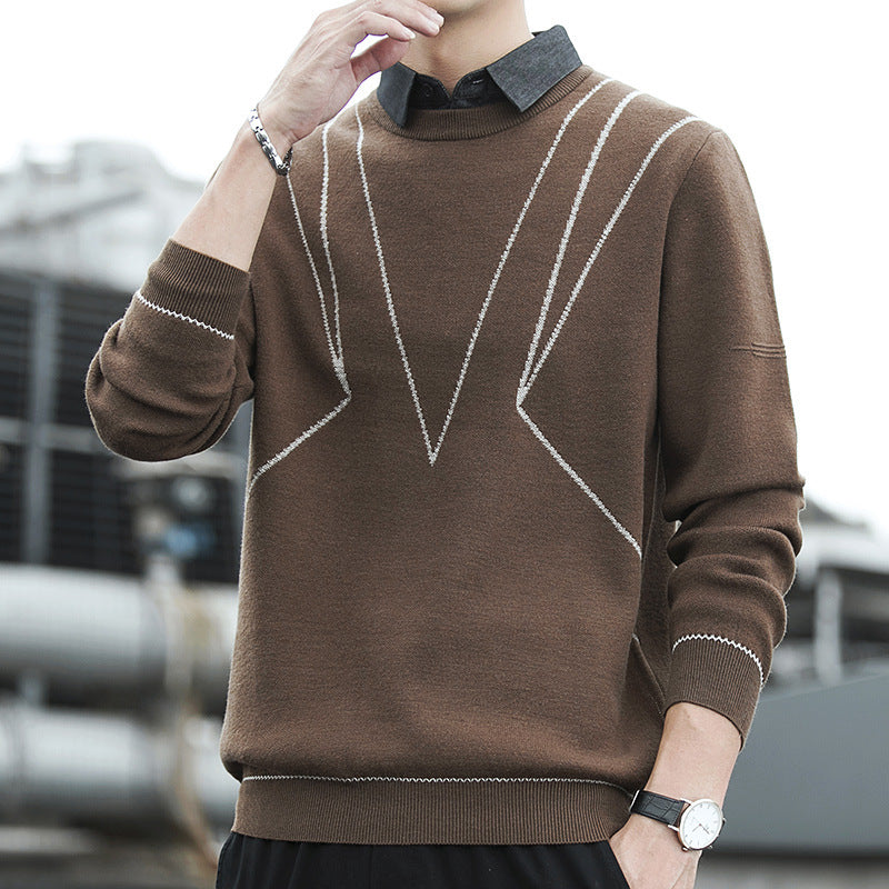 Shirt Collar Elegant Men's Autumn and Winter Leisure Fashion Pullover Trend Knitting Sweater Large Size Loose Men Sweaters