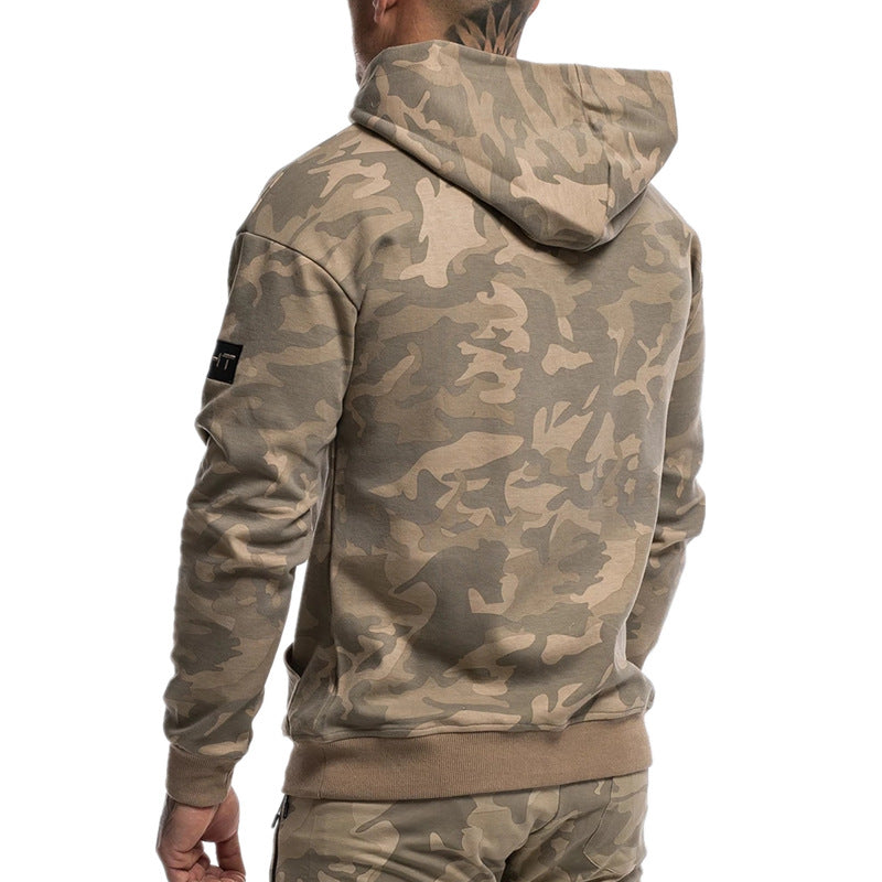 Gyms Fitness Men Sports Hoodie Bodybuilding Workout Jogging Men's Athletic Sweatshirts Camouflage Sports Sweater Men Autumn Leisure Running Training Loose Hooded Coat
