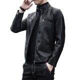 Hand Painted Leather Jackets Spring and Autumn Men's PU Leather Coat Men's Stand-up Collar Slim Fit Motorcycle Clothing