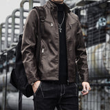 Hand Painted Leather Jackets Spring and Autumn Men's PU Leather Coat Men's Stand-up Collar Slim Fit Motorcycle Clothing