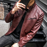 Hand Painted Leather Jackets Spring and Autumn Men's PU Leather Coat Men's Stand-up Collar Slim Fit Motorcycle Clothing