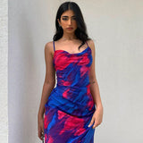 Sexy Print Stack Collar Halter Backless Midi Dress Dress