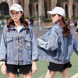 Pearl Jean Jacket Spring and Autumn Fashion Western Style Lapel Versatile Denim Jacket Women