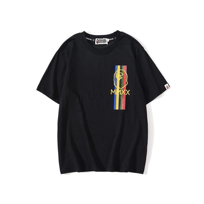 A Ape Print T Shirt Summer Pure Cotton Color-Striped Printing T-shirt Short Sleeve