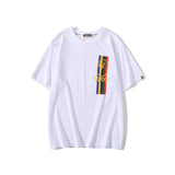 A Ape Print T Shirt Summer Pure Cotton Color-Striped Printing T-shirt Short Sleeve