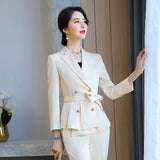 Women Pants Suit Uniform Designs Formal Style Office Lady Bussiness Attire Fashion  Double Breasted Lace Up Two-Piece Suit