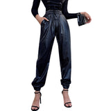 Faux Leather Pants Gothic plus Size Matte Ankle-Tied Pu Overalls for Women