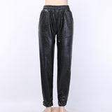 Faux Leather Pants Gothic plus Size Matte Ankle-Tied Pu Overalls for Women