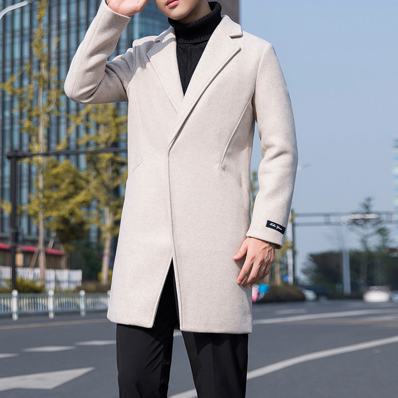 Men's Trench Coat Men's Mid-Length Youth Slim Casual Jacket Autumn and Winter Men Woolen Coat Men Spring Trench Coat
