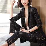 Women Pants Suit Uniform Designs Formal Style Office Lady Bussiness Attire Spring And Autumn Black And White Striped Suit