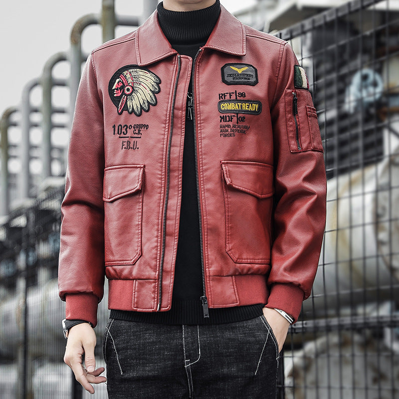 Spring and Autumn Men's Leather Coat Pu Motorcycle Men's Leather Coat Men Pu Jacket