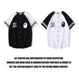 A Ape Print T Shirt Baseball Uniform Shirt/T-shirt Cardigan Short Sleeve