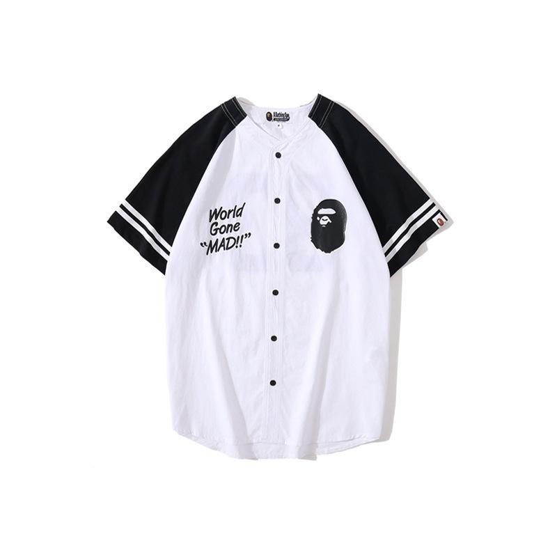 A Ape Print T Shirt Baseball Uniform Shirt/T-shirt Cardigan Short Sleeve