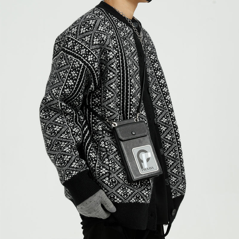 Men's Autumn Winter Retro Jacquard Loose Cardigan Coat Men's plus Size Men Sweaters